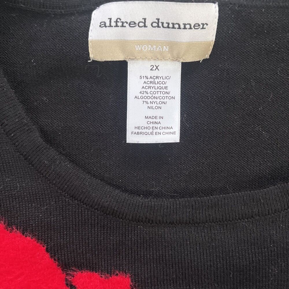 Alfred Dunner Romantic Fuzzy Red Rose Black Sweater Cozy Cottage Flower Size 2X - Picture 6 of 9